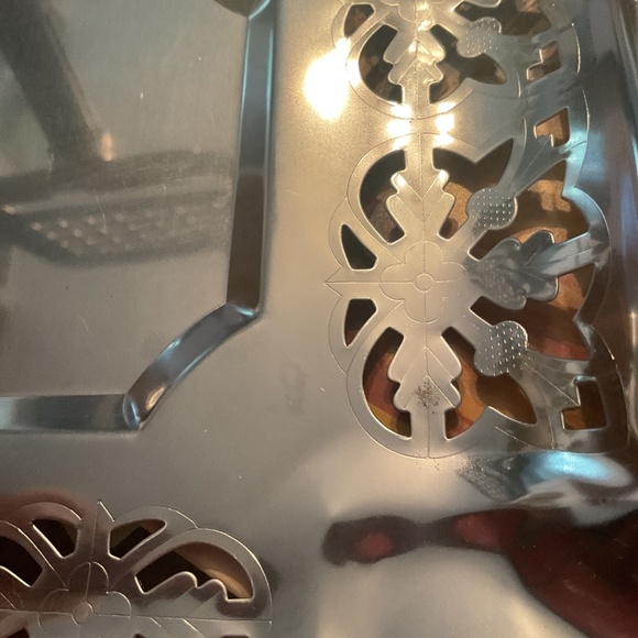 VTG Silver Tone Serving Tray with Folding Handles Chrome - Picture 10 of 10